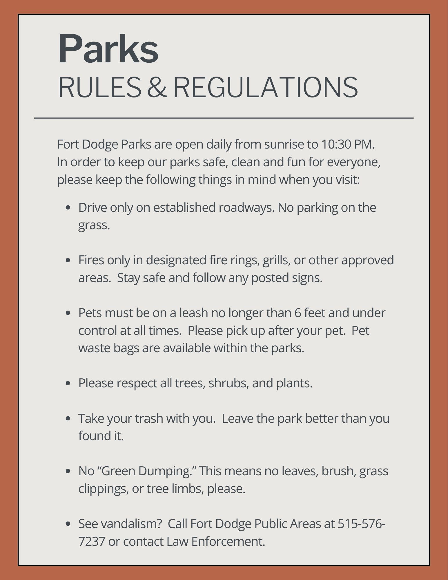 Parks Rules and Regulations